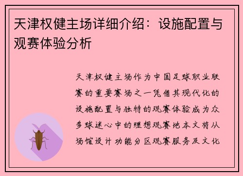 天津权健主场详细介绍：设施配置与观赛体验分析